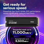 1TB (1000GB) Crucial P510 M.2 NVMe SSD with Heatsink - 2280mm, PCIe Gen5 x4, 11000MB/s R, 9500MB/s W