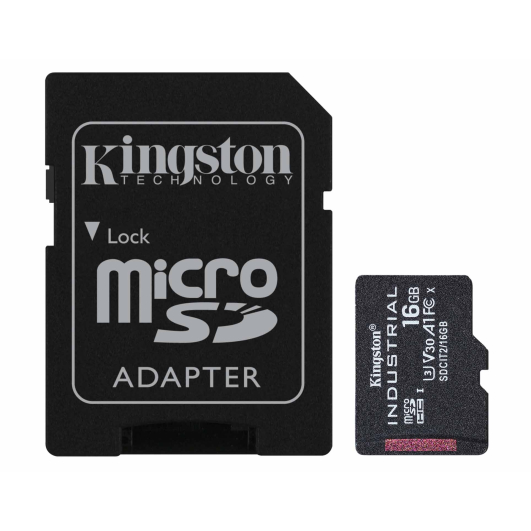 16GB Kingston Industrial Micro SD (SDHC) Memory Card - U3, V30, A1, 100MB/s R, 80MB/s W