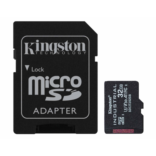 32GB Kingston Industrial Micro SD (SDHC) Memory Card - U3, V30, A1, 100MB/s R, 80MB/s W