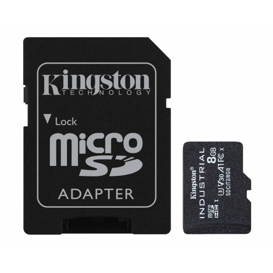 8GB Kingston Industrial Micro SD (SDHC) Memory Card - U3, V30, A1, 100MB/s R, 80MB/s W