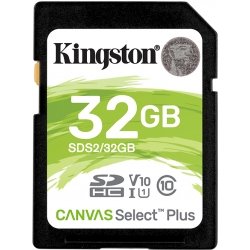 Kingston 32GB Canvas Select Plus SD (SDHC) Card U1, V10, 100MB/s R, 10MB/s W