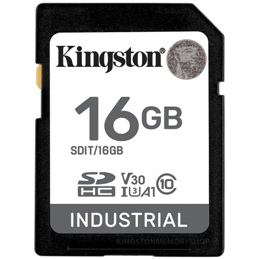 Kingston 16GB Industrial SD (SDHC) Card U3, V30, A1, 100MB/s R, 80MBs/ W