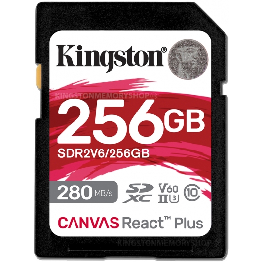 Kingston 256GB Canvas React Plus SD (SDXC) Card, 4K, UHS-II, U3, V60, 280MB/s R, 150MB/s W