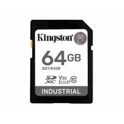 64GB Kingston Industrial SD (SDXC) Memory Card - U3, V30, A1, 100MB/s R, 80MB/s W