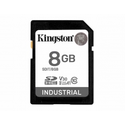 8GB Kingston Industrial SD (SDHC) Memory Card - U3, V30, A1, 100MB/s R, 80MB/s W