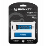 32GB Kingston Ironkey Keypad 200 USB Flash Drive - USB 3.2, Gen1, Type-A, 145MB/s R, 115MB/s W
