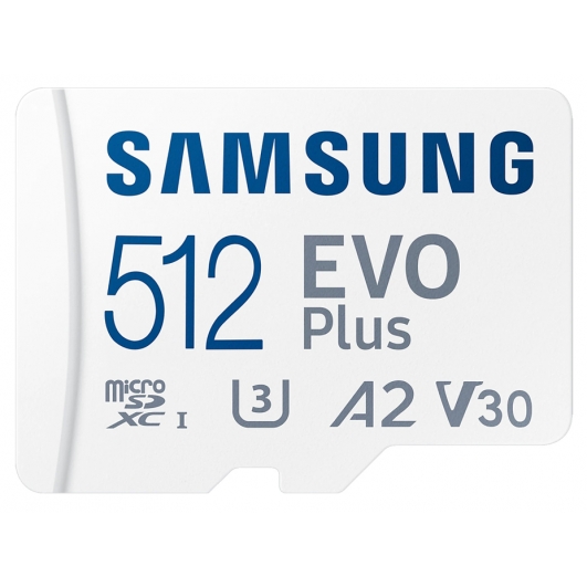 Samsung 512GB EVO Plus Micro SD (SDXC) Card U3, V30, A2, 130MB/s R, 30M,B/s W