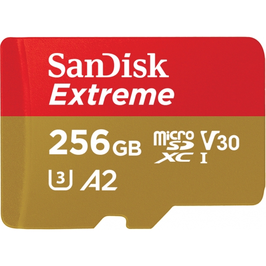 SanDisk 256GB Extreme Micro SD (SDXC) Card U3, V30, A2, 190MB/s R, 130MB/s W