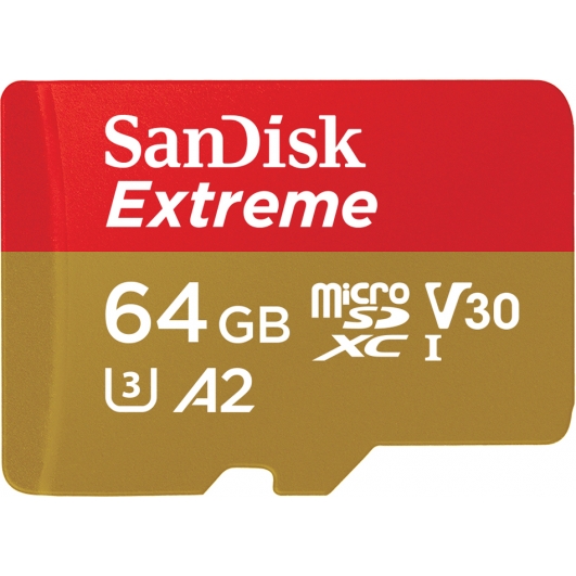 SanDisk 64GB Extreme Micro SD (SDXC) Card U3, V30, A2, 160MB/s R, 60MB/s W
