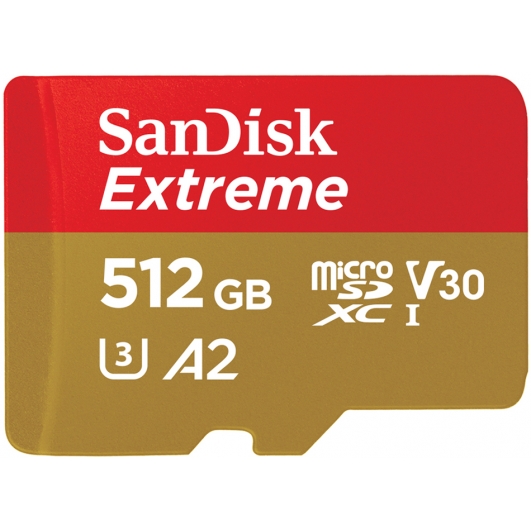 SanDisk 512GB Extreme Micro SD (SDXC) Card U3, V30, A2, 190MB/s R, 130MB/s W