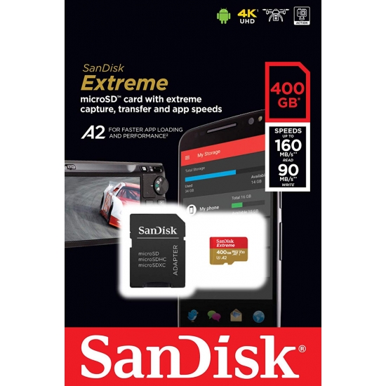 SanDisk 400GB Extreme Micro SD SDXC Card U3 V30 A2 160MB s R 90MB 