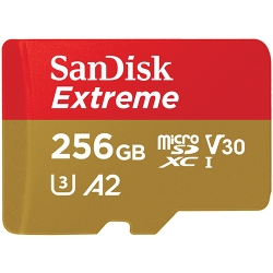 SanDisk 256GB Extreme Micro SD (SDXC) Card U3, V30, A2, 190MB/s R, 130MB/s W