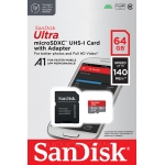 SanDisk 64GB Ultra Micro SD (SDXC) Card A1, 140MB/s R, 10MB/s W