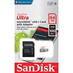 SanDisk 64GB Ultra Micro SD (SDXC) Card, Inc Adapter, 100MB/s R, 10MB/s W