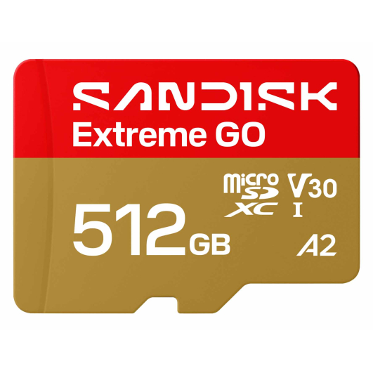 512GB SanDisk Extreme Go Micro SD (SDXC) Memory Card - U3, V30, 240MB/s R, 160MB/s W