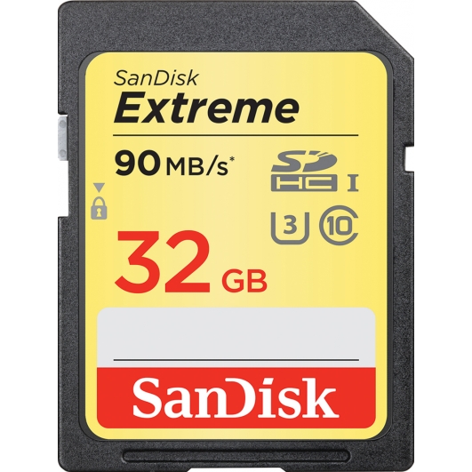 SanDisk 32GB Extreme SD (SDHC) Card U3, V30, 90MB/s R, 40MB/s W