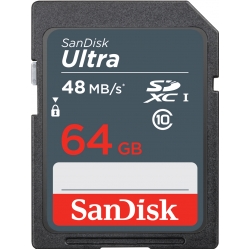 SanDisk 64GB Ultra SD (SDXC) Card 48MB/s R, 10MB/s W - Refurbished/Open Box
