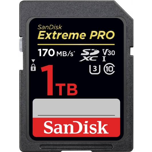 SanDisk 1TB (1000GB) Extreme Pro SD (SDXC) Card U3, V30, 170MB/s R, 90MB/s W