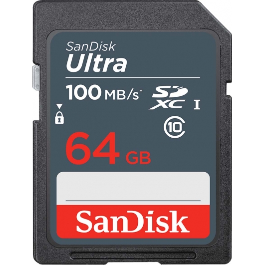 SanDisk 64GB Ultra SD (SDXC) Card 100MB/s R, 10MB/s W