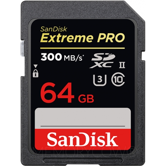 SanDisk 64GB Extreme Pro SD (SDXC) Card UHS-II U3, 300MB/s R, 260MB/s W