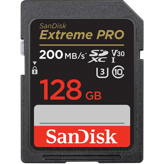 SanDisk 128GB Extreme Pro SD (SDXC) Card U3, V30, 200MB/s R, 90MB/s W