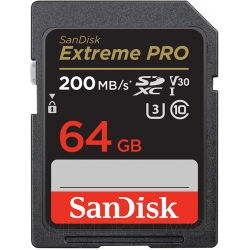 SanDisk 64GB Extreme Pro SD (SDXC) Card U3, V30, 200MB/s R, 90MB/s W