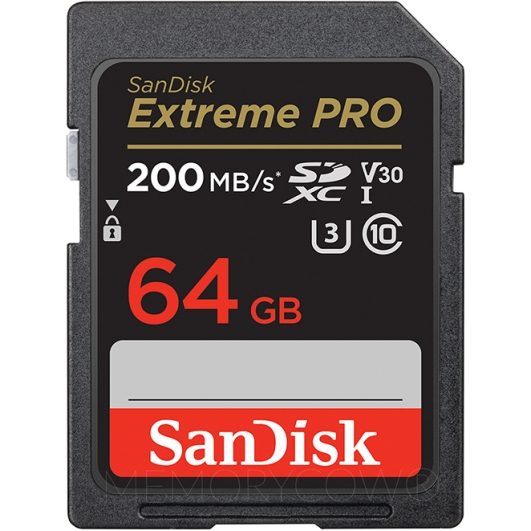 SanDisk 64GB Extreme Pro SD (SDXC) Card U3, V30, 200MB/s R, 90MB/s W