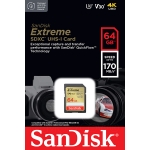 SanDisk 64GB Extreme SD (SDXC) Card U3, V30, 170MB/s R, 80MB/s W