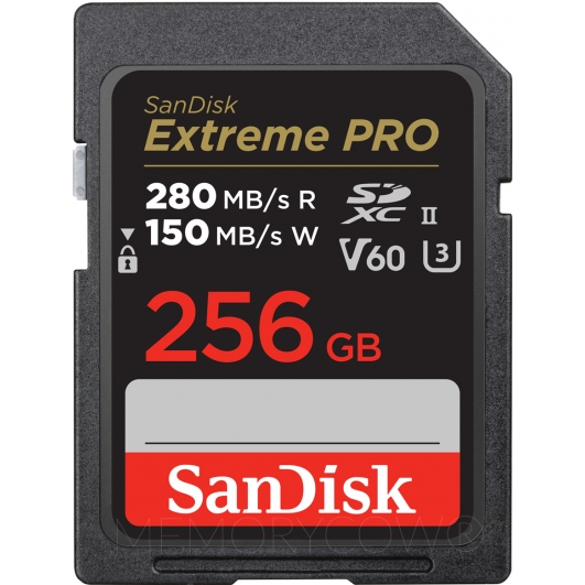 SanDisk 256GB Extreme Pro SD (SDXC) Card UHS-II U3, V60, 280MB/s R, 100MB/s W
